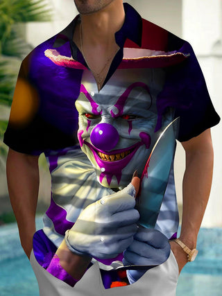 Men's funny Joker print short sleeve shirt front view Halloween costume