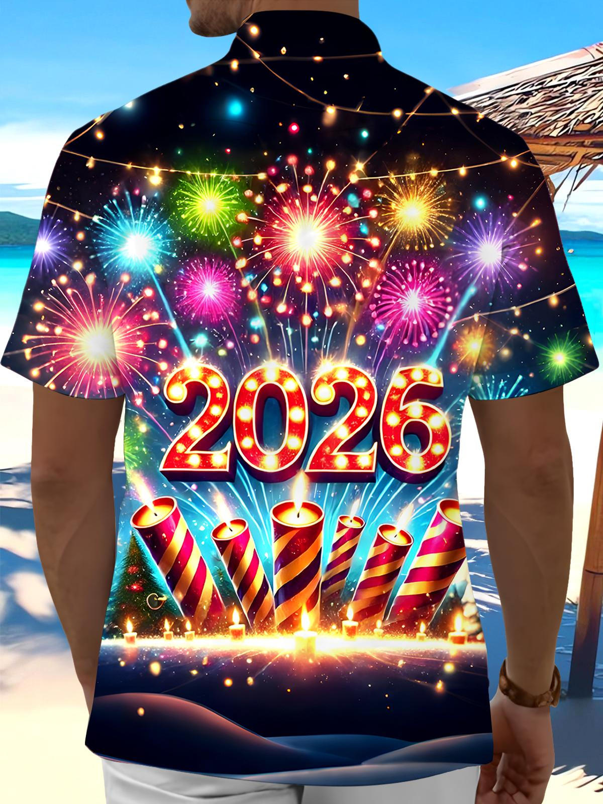 2026 New Year Fireworks Men's Pocket Short Sleeve Shirts