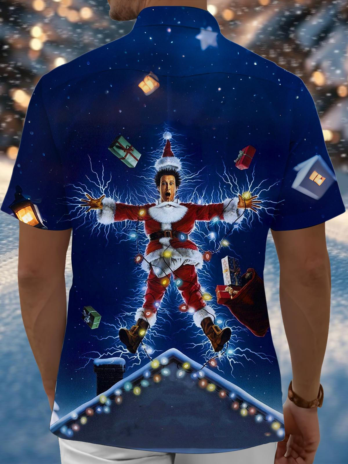 Christmas Print Men's Pocket Short Sleeve Shirts