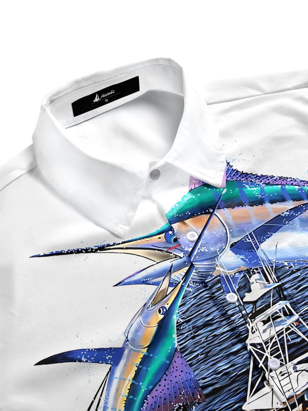 men's ocean print shirt side view