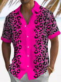 Leopard Print Short Sleeve Men's Shirts With Pocket