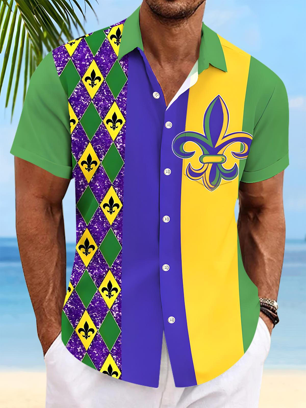 Mardi Gras Men's Pocket Short Sleeve Shirts