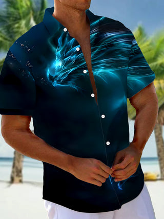 Men's dragon print short sleeve shirt front view