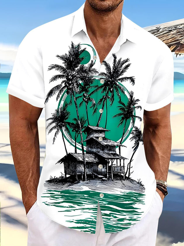 men's Hawaiian shirt front view tropical beach vacation
