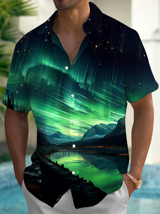 Men's short sleeve patterned sweater front view
