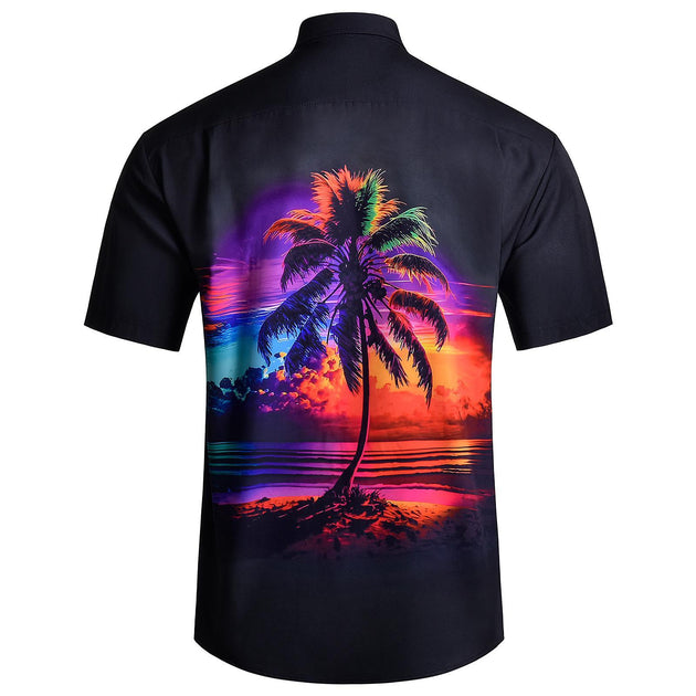 Mens Hawaiian Shirts Palm Tree Sunset Casual Shirts Short Sleeve