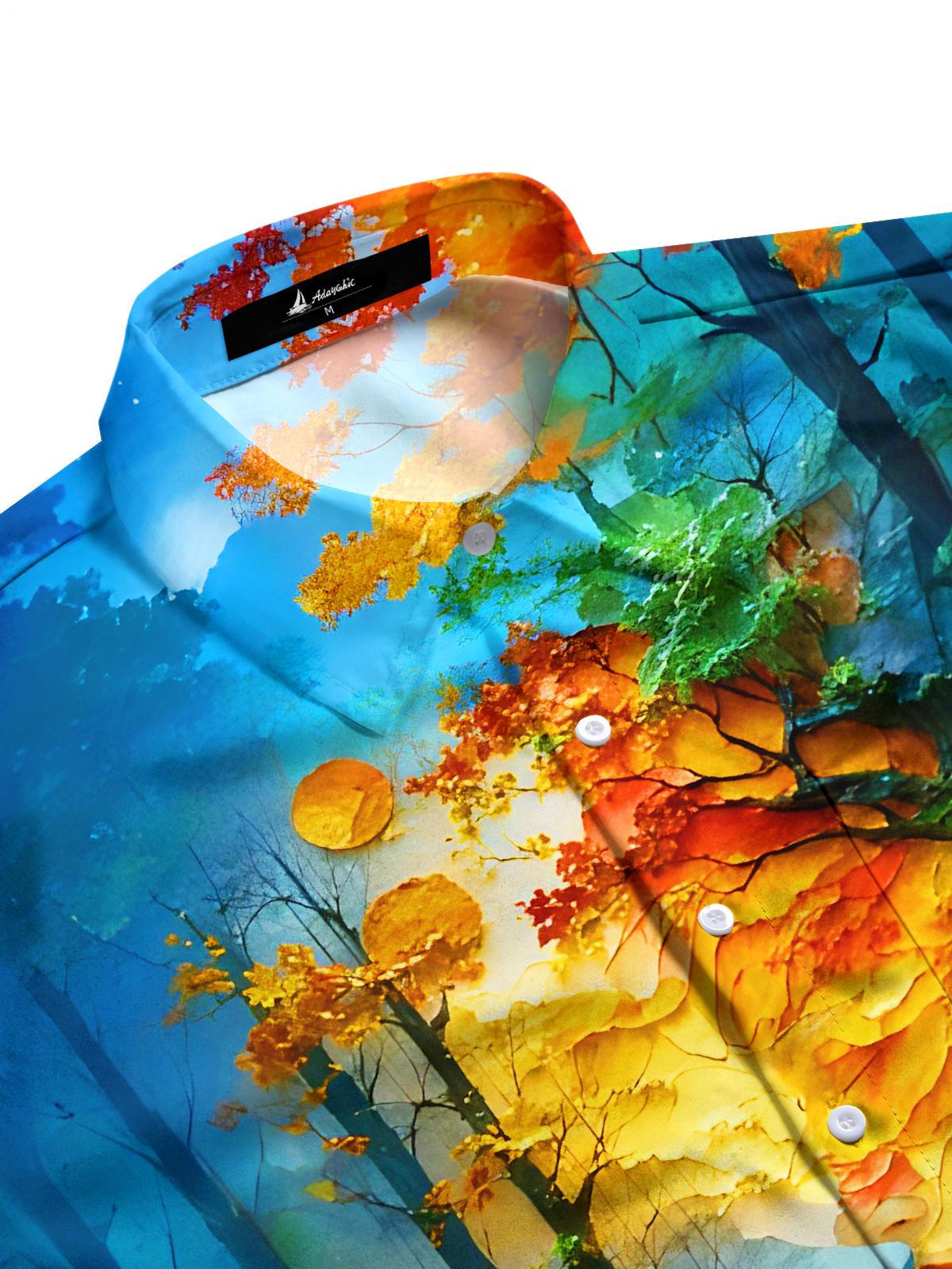 Art Face Forests Mountains Rivers Men's Pocket Short Sleeve Shirts