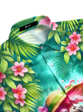 Men's tropical flamingo print short sleeve shirt side view