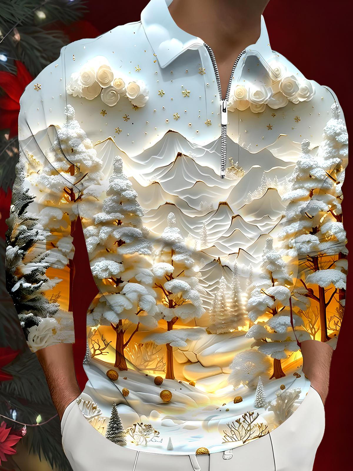 Forest Men's Long Sleeve Zipper Polo