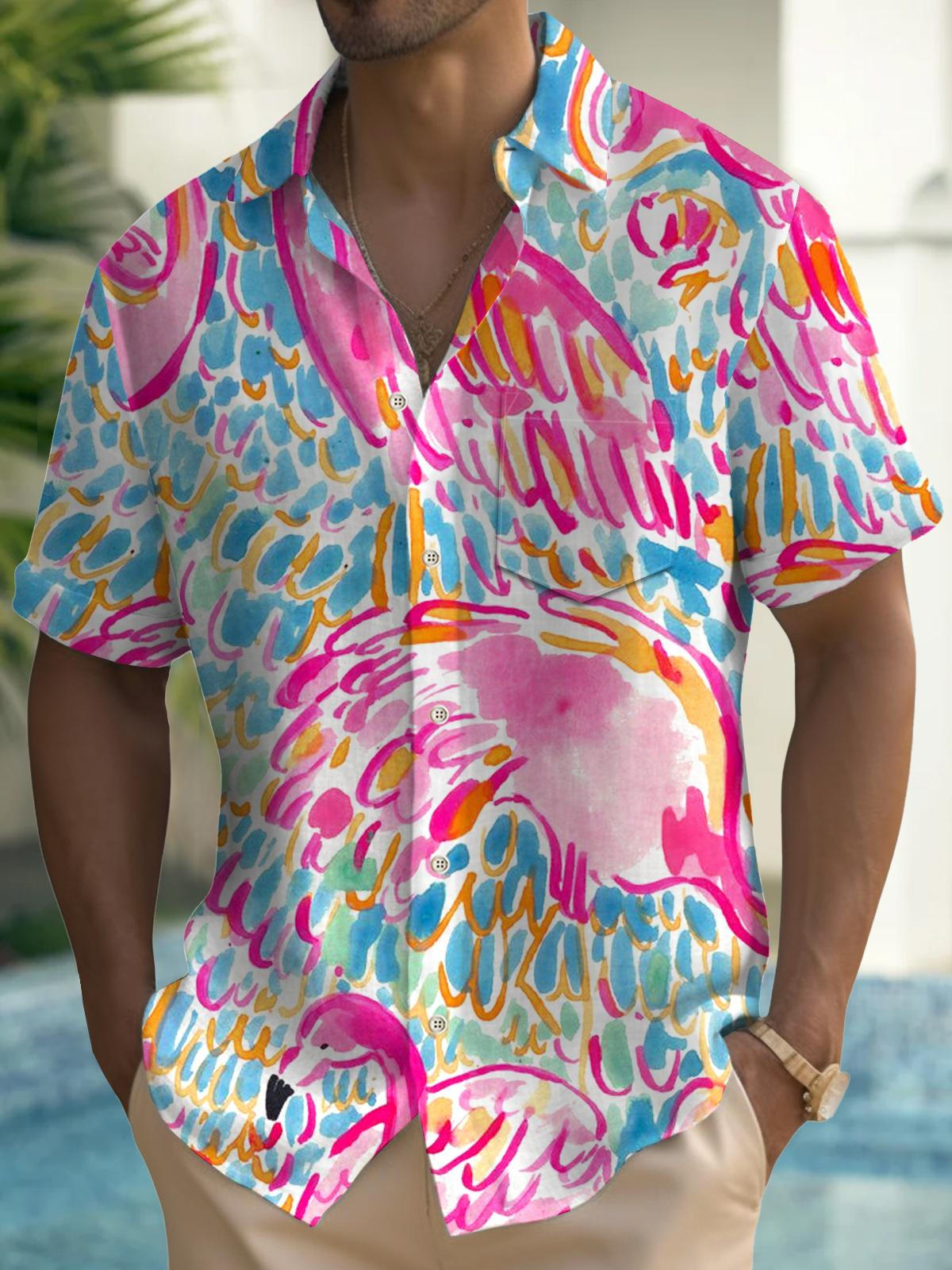 Art Hawaiian Casual Retro Short Sleeve Men's Shirts With Pocket