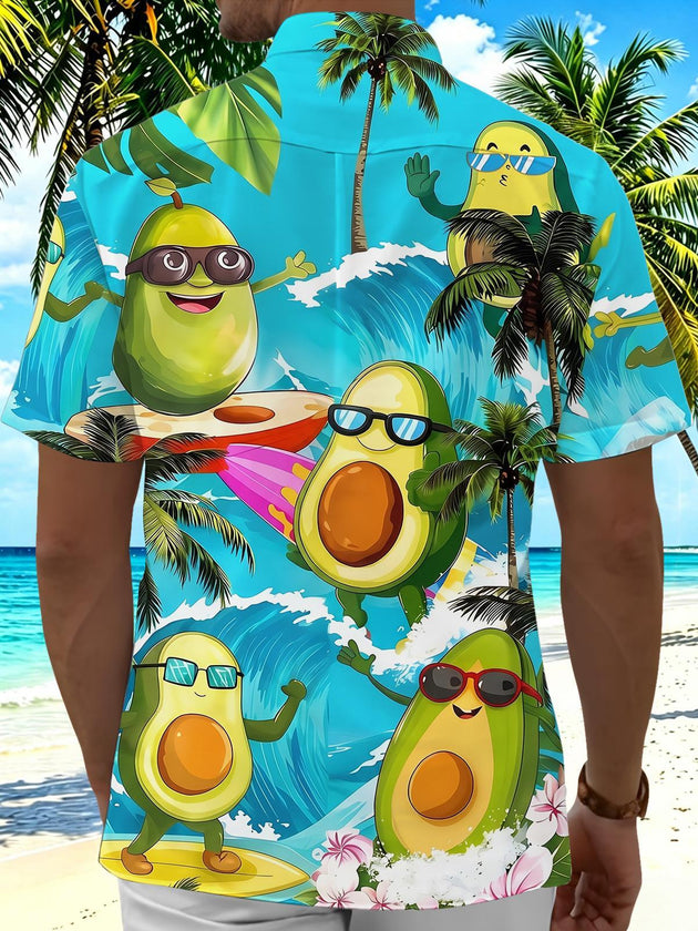 Fun Surfing Avocado Men's Pocket Short Sleeve Shirts
