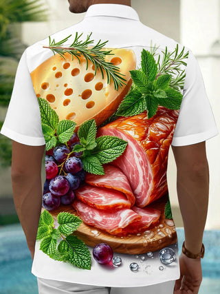 Men's short sleeve shirt back view with food print pattern