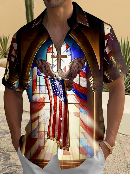 men's eagle print shirt front view Independence Day