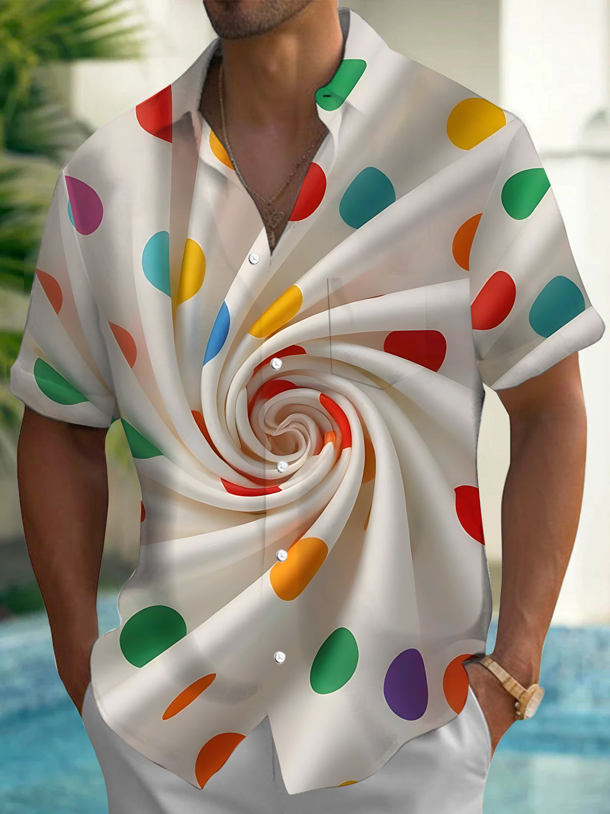 Abstract Geometric Polka Dot Print Men's Pocket Short Sleeve Shirts