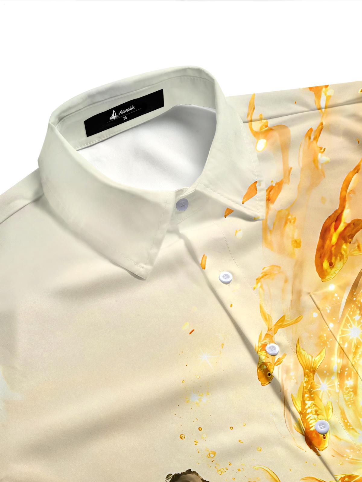 Art Golden Koi Lotus & Landscape Men's Pocket Short Sleeve Shirts