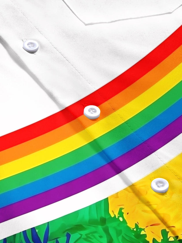 Pride Month Colorful Love Heart Men's Pocket Short Sleeve Shirts