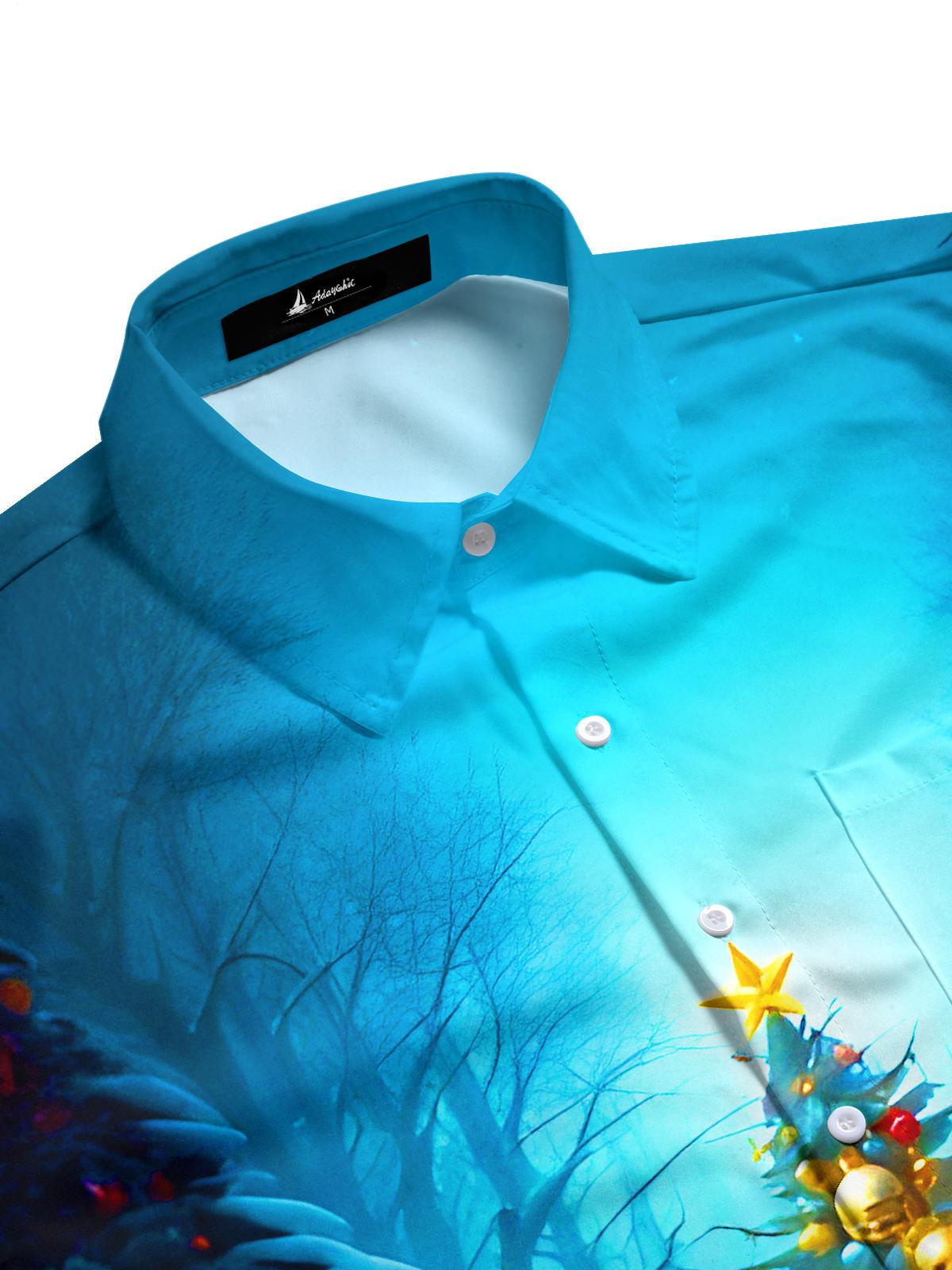 Funny Skull Christmas Tree Xmas Men's Pocket Long Sleeve Shirts