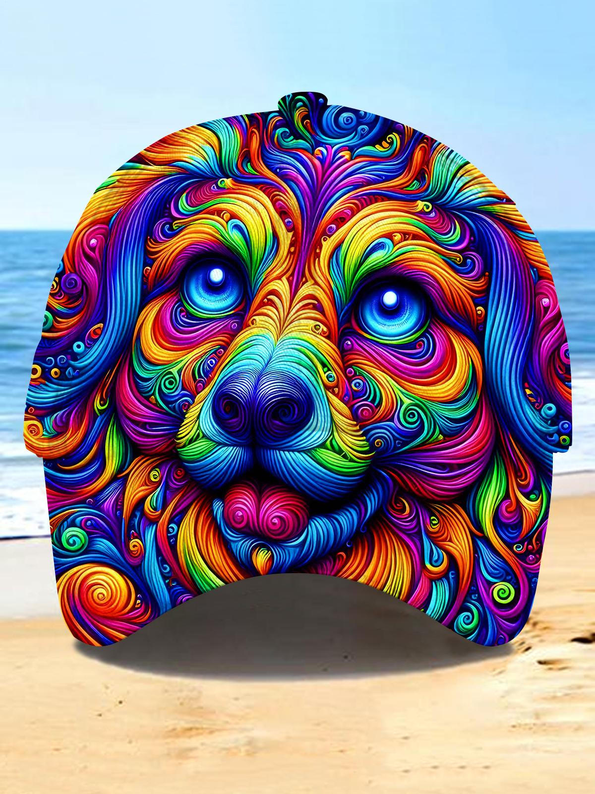 Colorful Puppy Swirl Men's Print Baseball Cap
