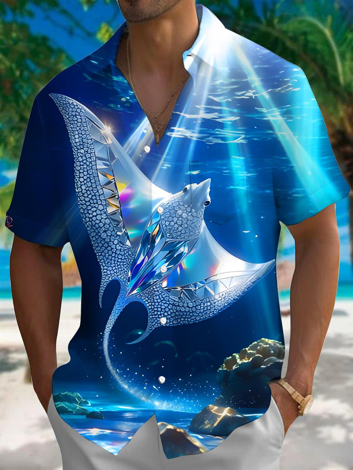 Manta Ray Gradient Diamond Fantasy Marine Life Men's Pocket Short Sleeve Shirts