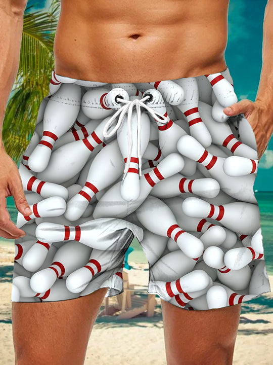 Men's Bowling Print Casual Shorts Front View