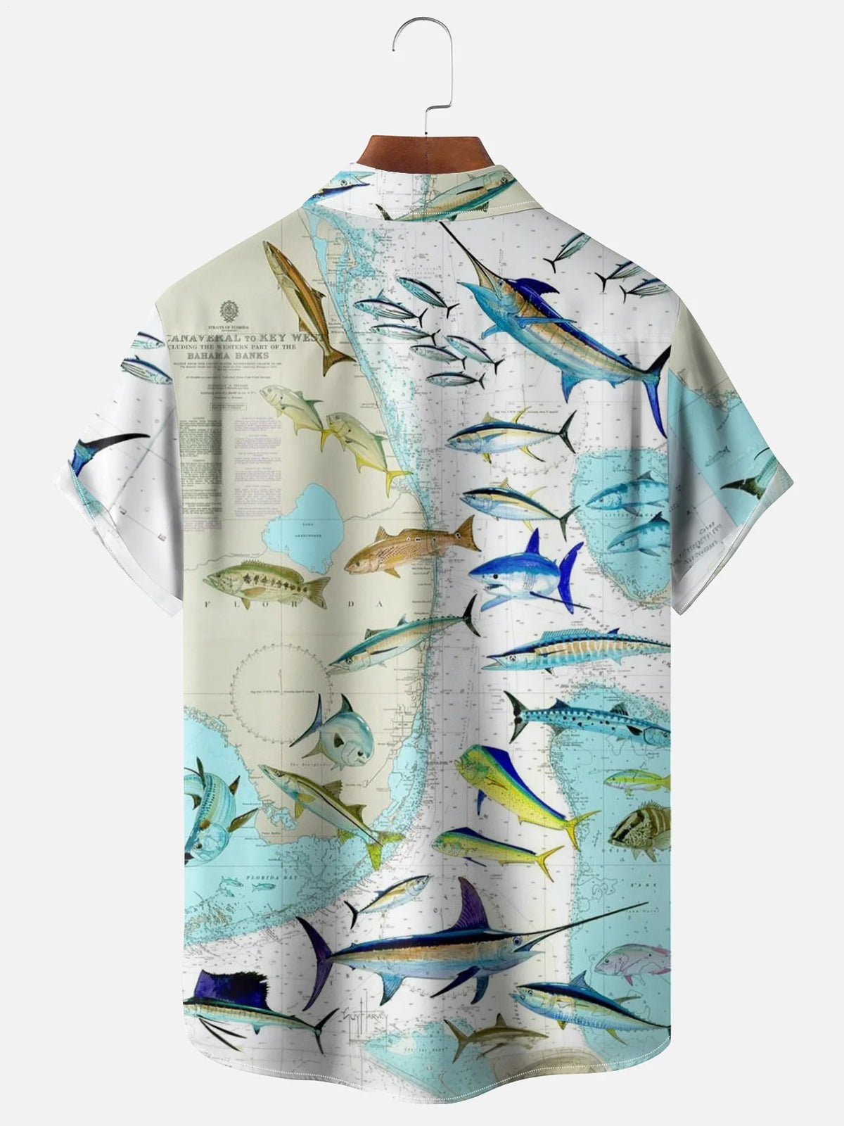Ocean Fish Map Print Men's Pocket Short Sleeve Shirts