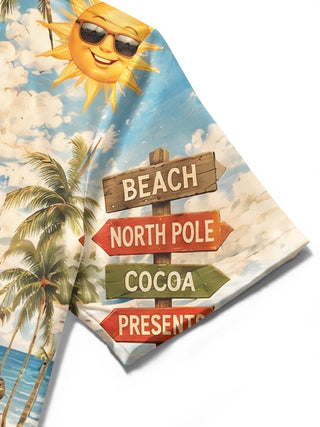Retro Summer Christmas Santa Claus Train Men's Pocket Short Sleeve Shirts