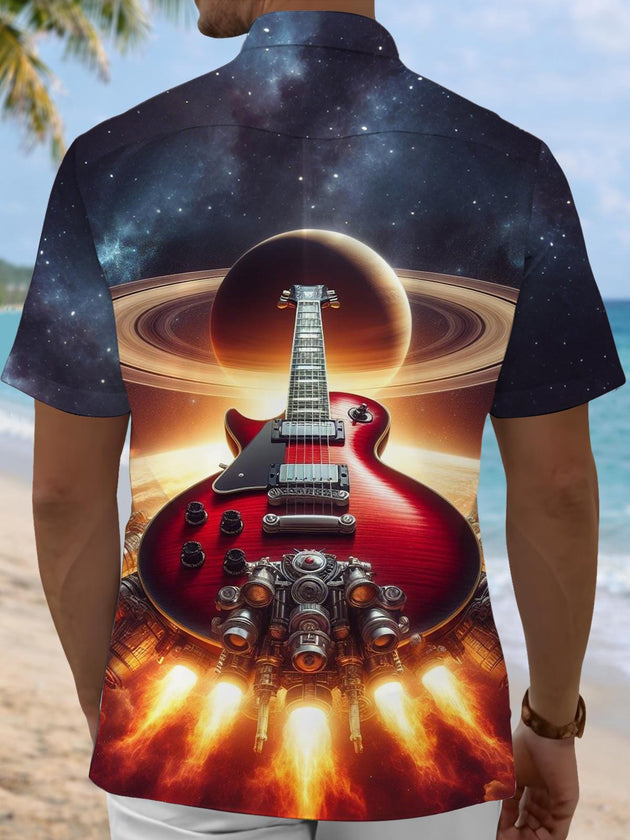 Men's planet print pocket short sleeve shirt back view
