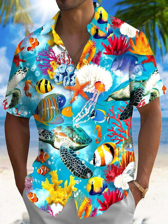 men's Hawaiian shirt front view tropical beach vacation
