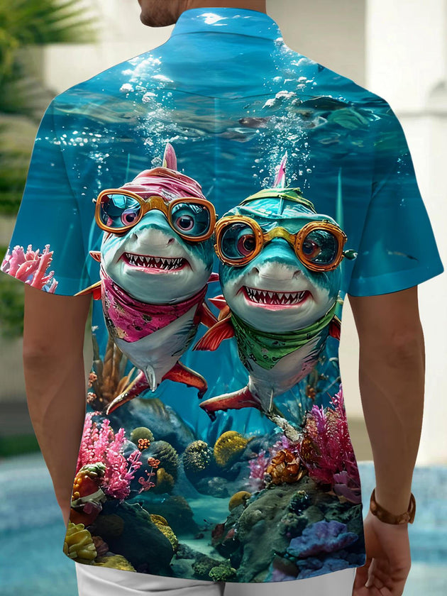 men's sea animal pattern shirt side view