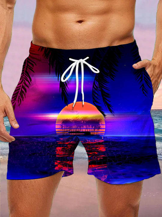 Men's Hawaiian casual shorts front view for tropical beach vacation
