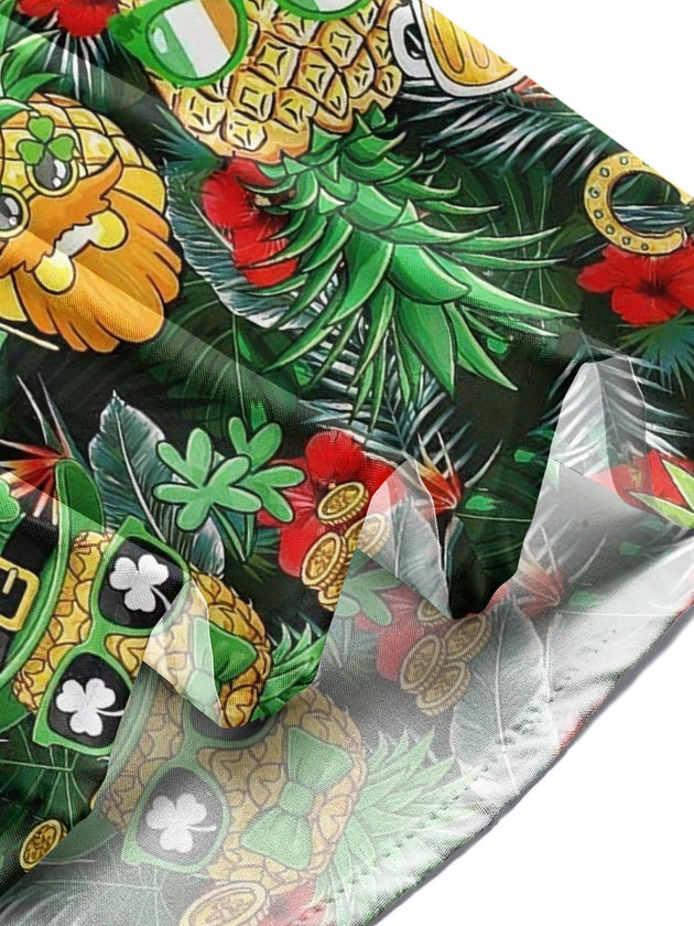 St. Patrick's Day Pineapple Skull Print Men's Pocket Short Sleeve Shirts