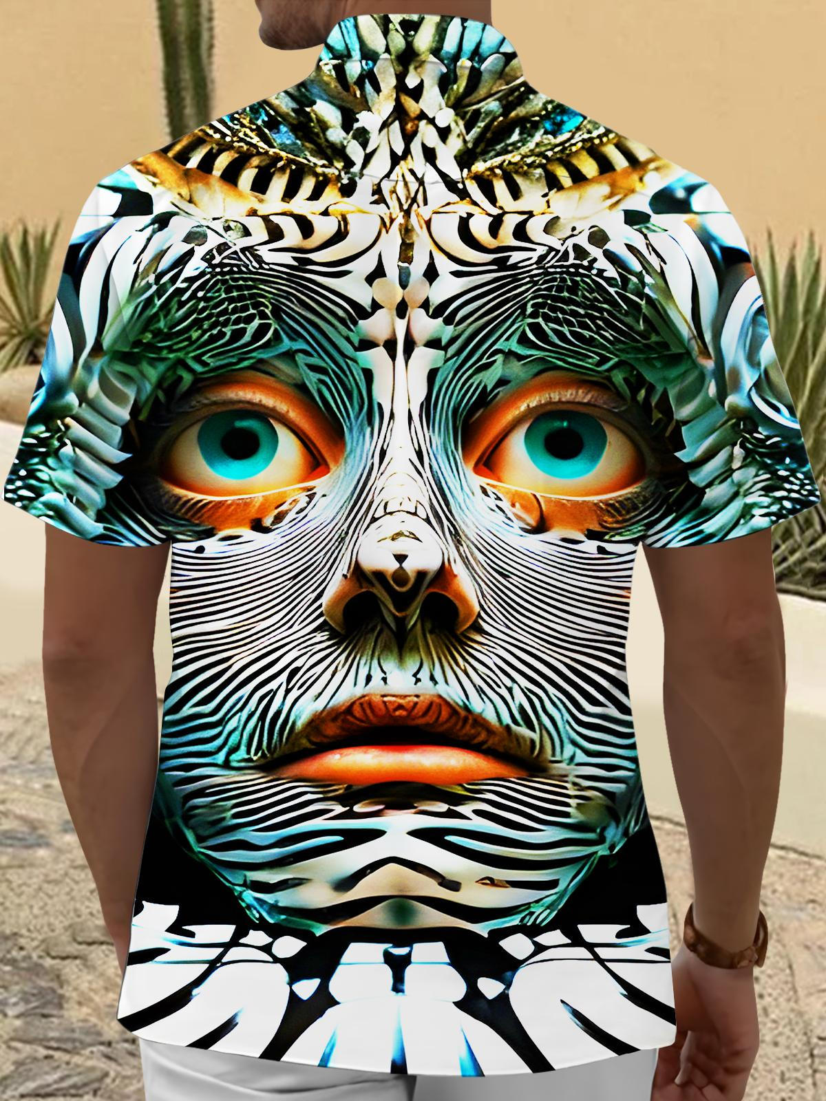 Fun Art Abstract Face Textures Men's Pocket Short Sleeve Shirts