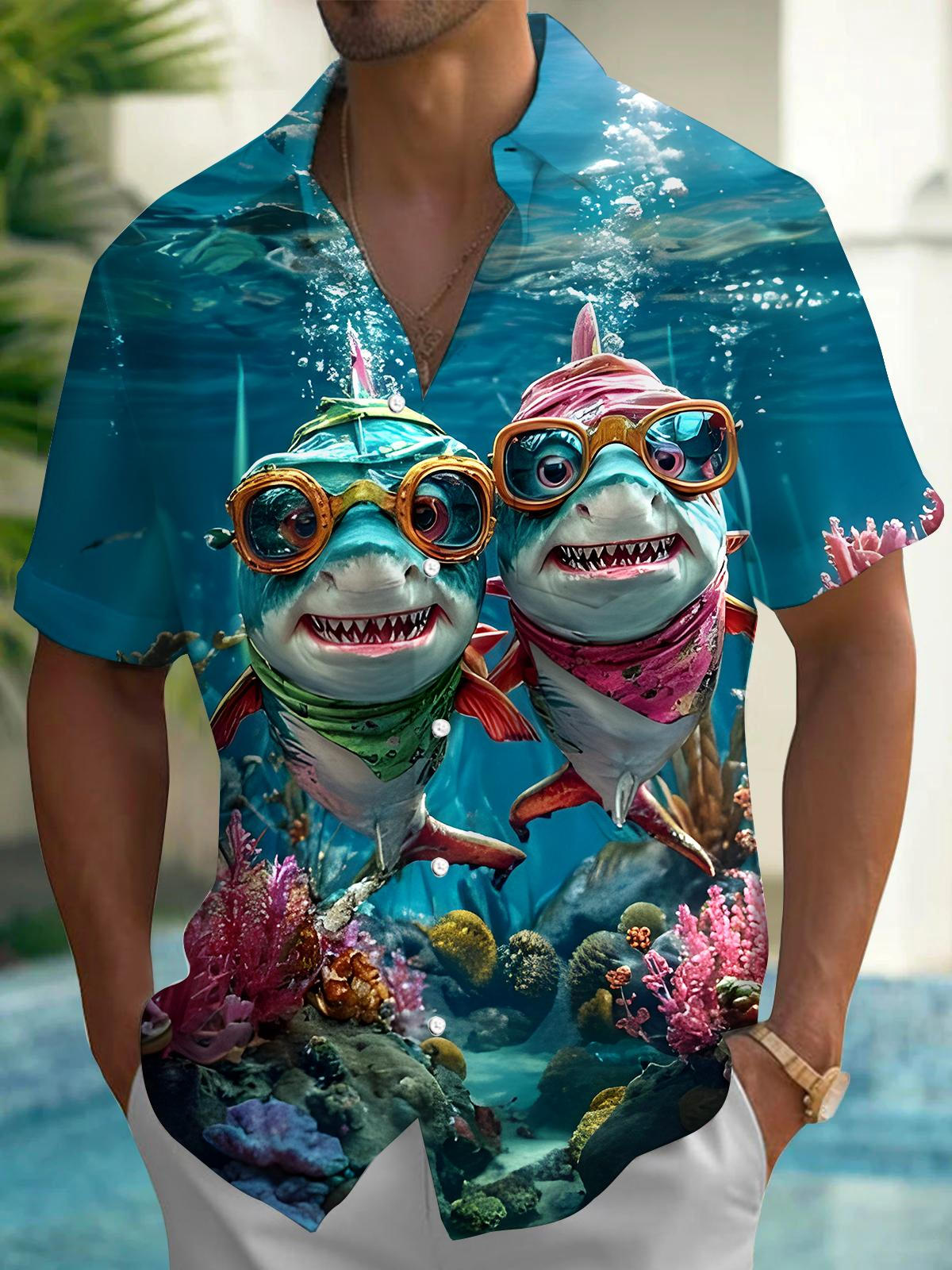 Shark Men's Pocket Short Sleeve Shirts