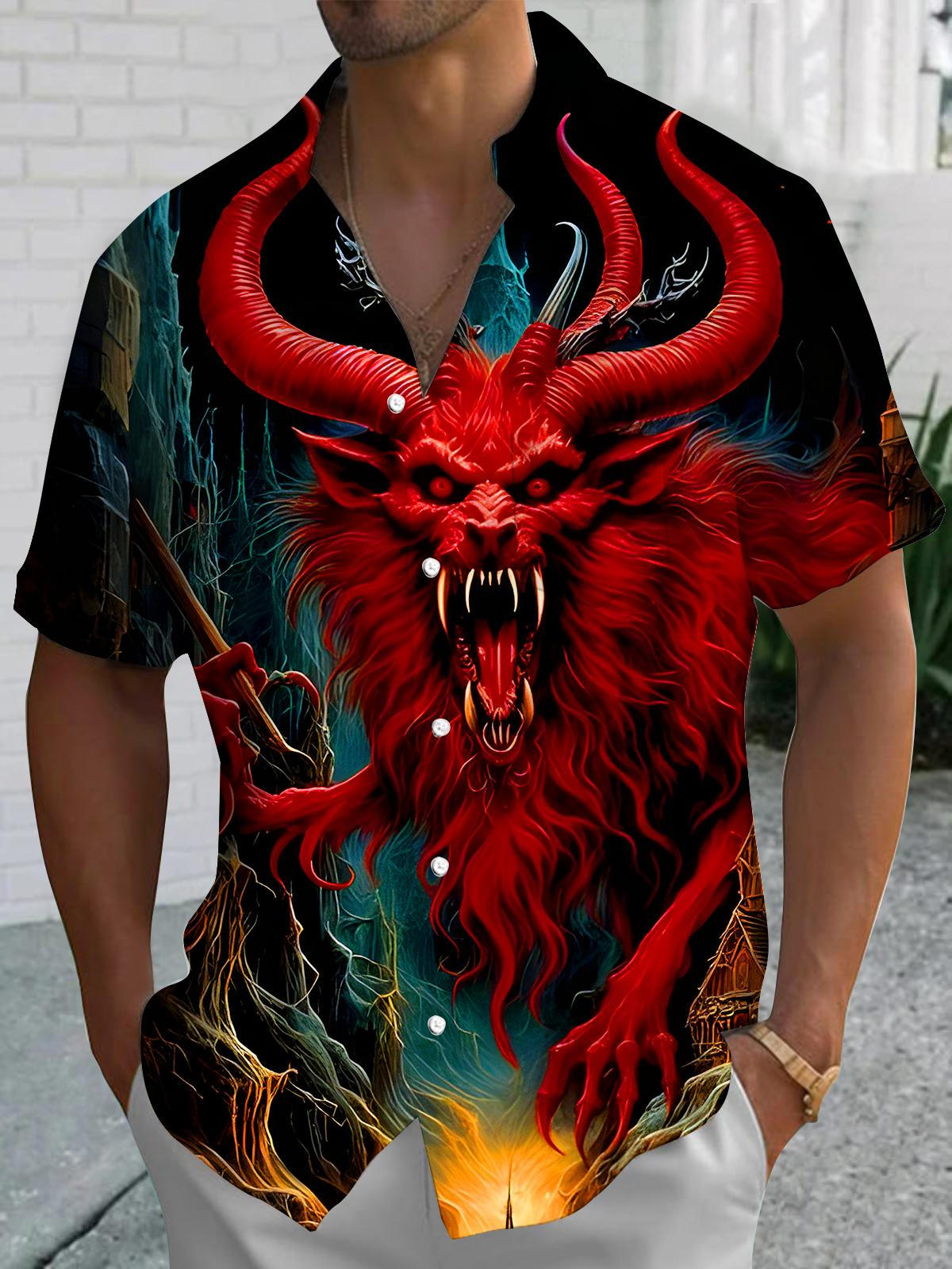 Funny Dark Red Monster Halloween Men's Pocket Short Sleeve Shirts