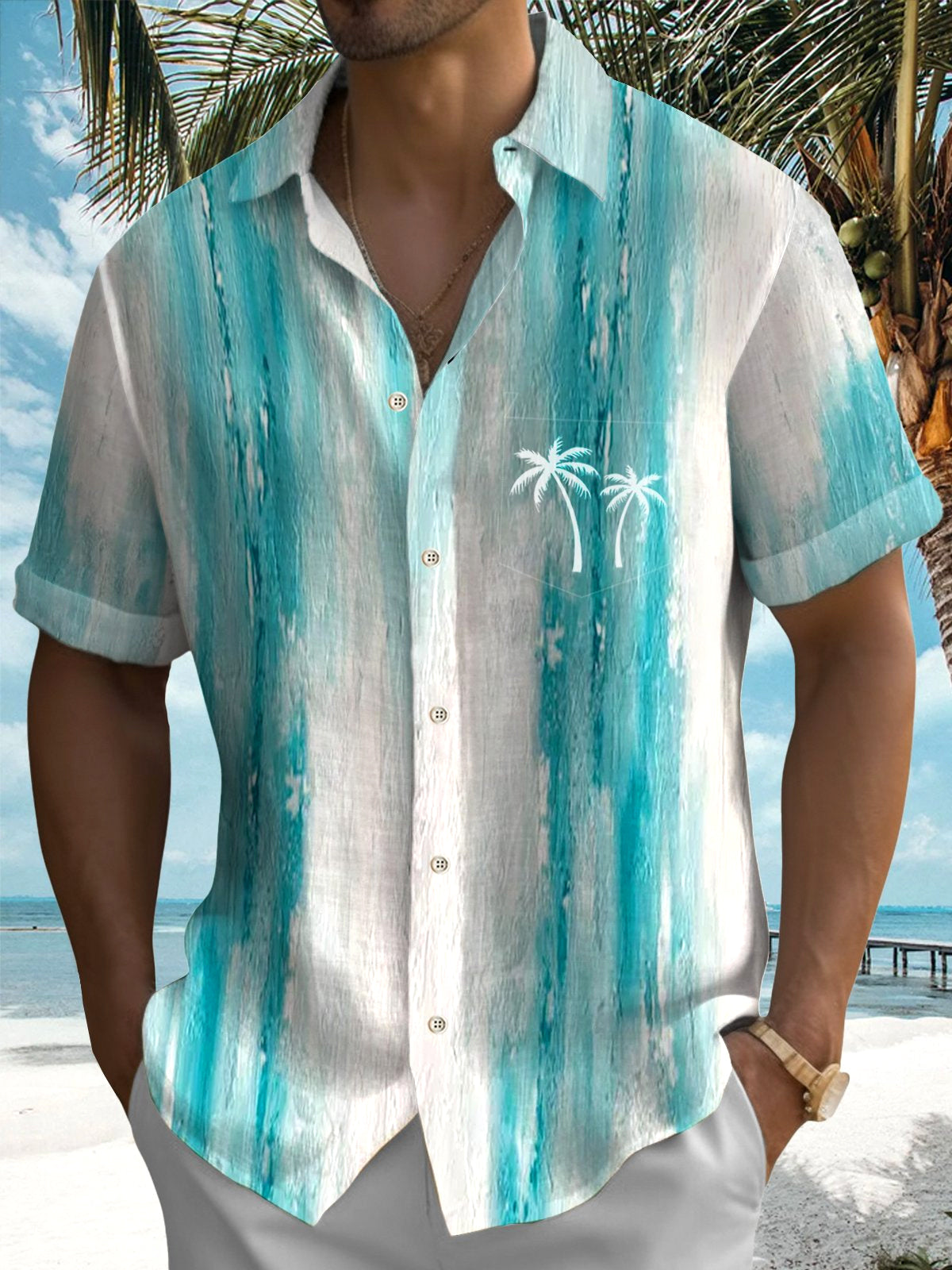 Coconut Tree Men's Pocket Short Sleeve Shirts