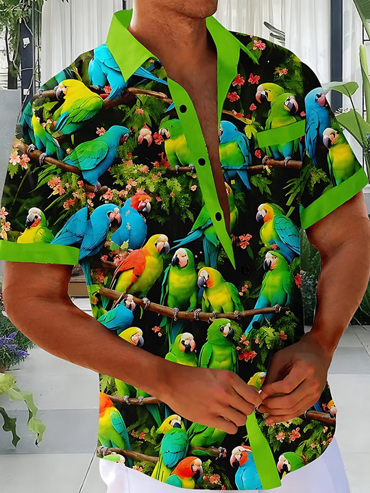 Parrot Print Men's Pocket Short Sleeve Shirts