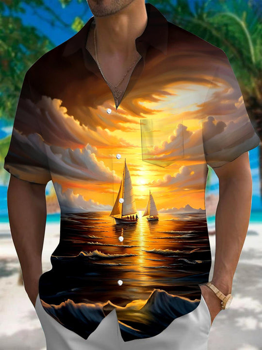 men's Hawaiian shirt front view tropical beach vacation
