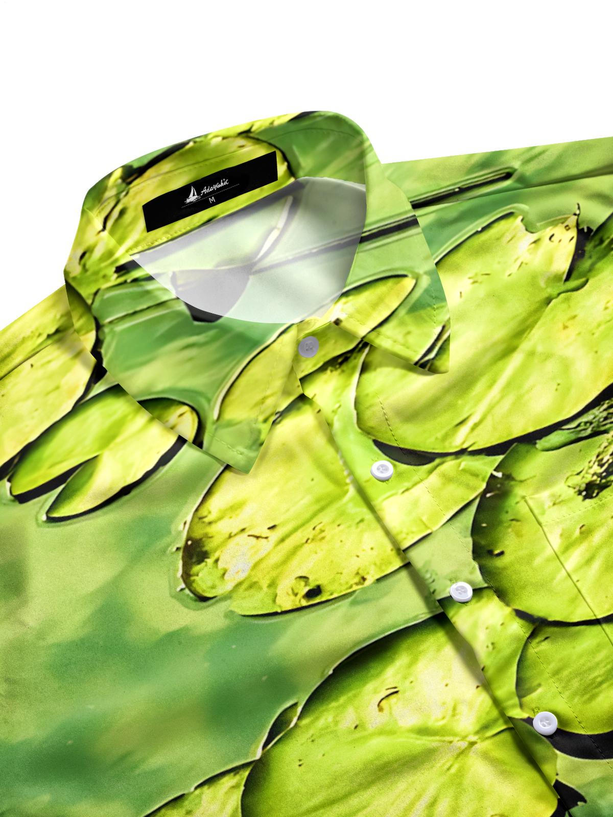 Lotus Leaf Print Men's Pocket Short Sleeve Shirts