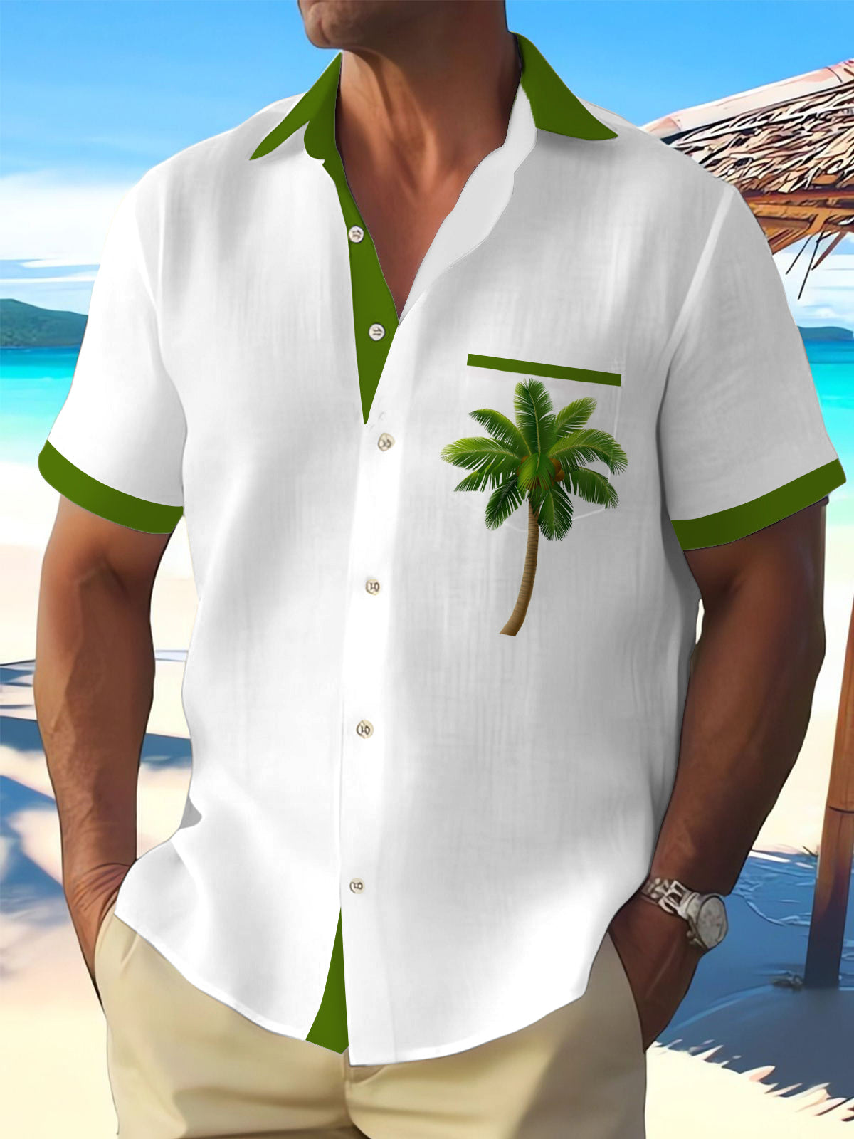 Coconut Tree Men's Pocket Short Sleeve Shirts