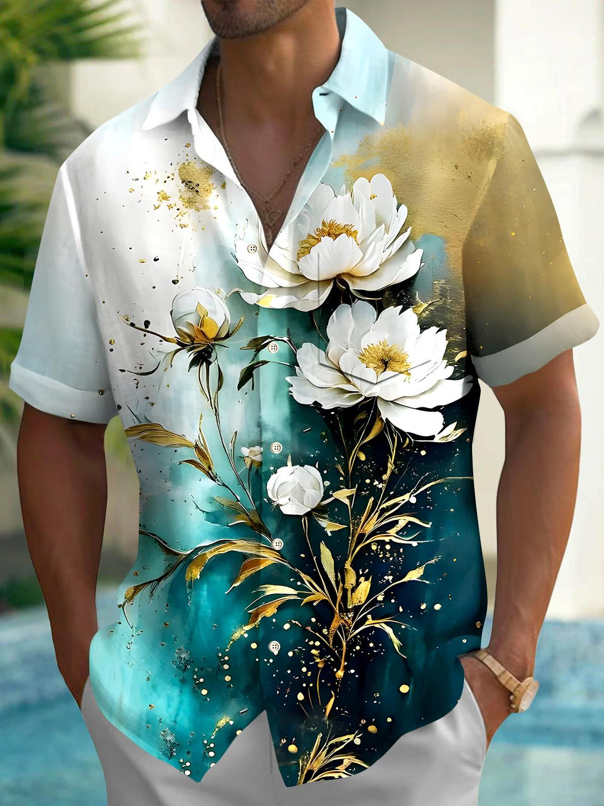 Floral Men's Pocket Short Sleeve Shirts