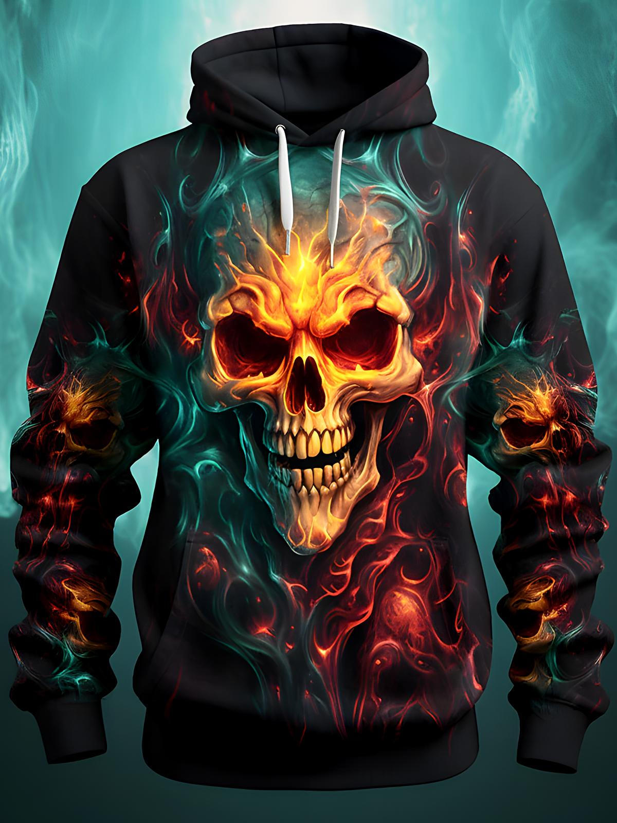 Skull Long Sleeve Hooded Pocket Men's Top