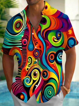 men's colorful abstract print shirt front view