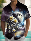 Floral Moon Men's Pocket Short Sleeve Shirts