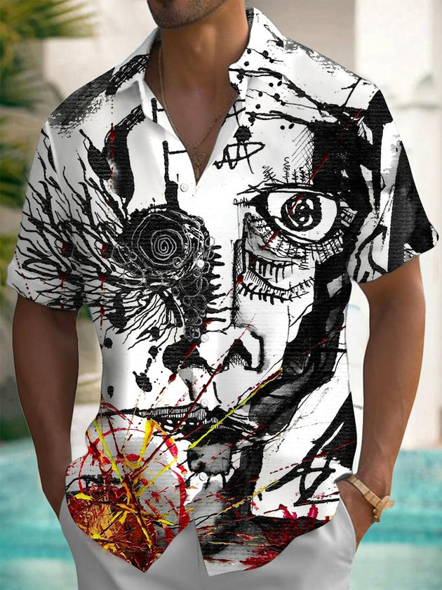 Men's abstract print short sleeve shirt front view