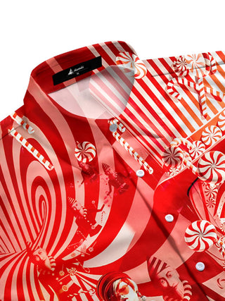 Men's holiday print half sleeve shirt side view