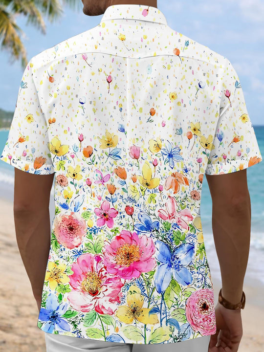 Men's floral short sleeve shirt back view