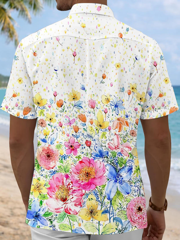 Men's floral short sleeve shirt back view