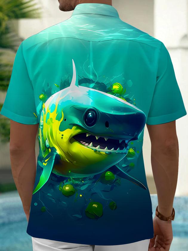 men's ocean print shirt back view