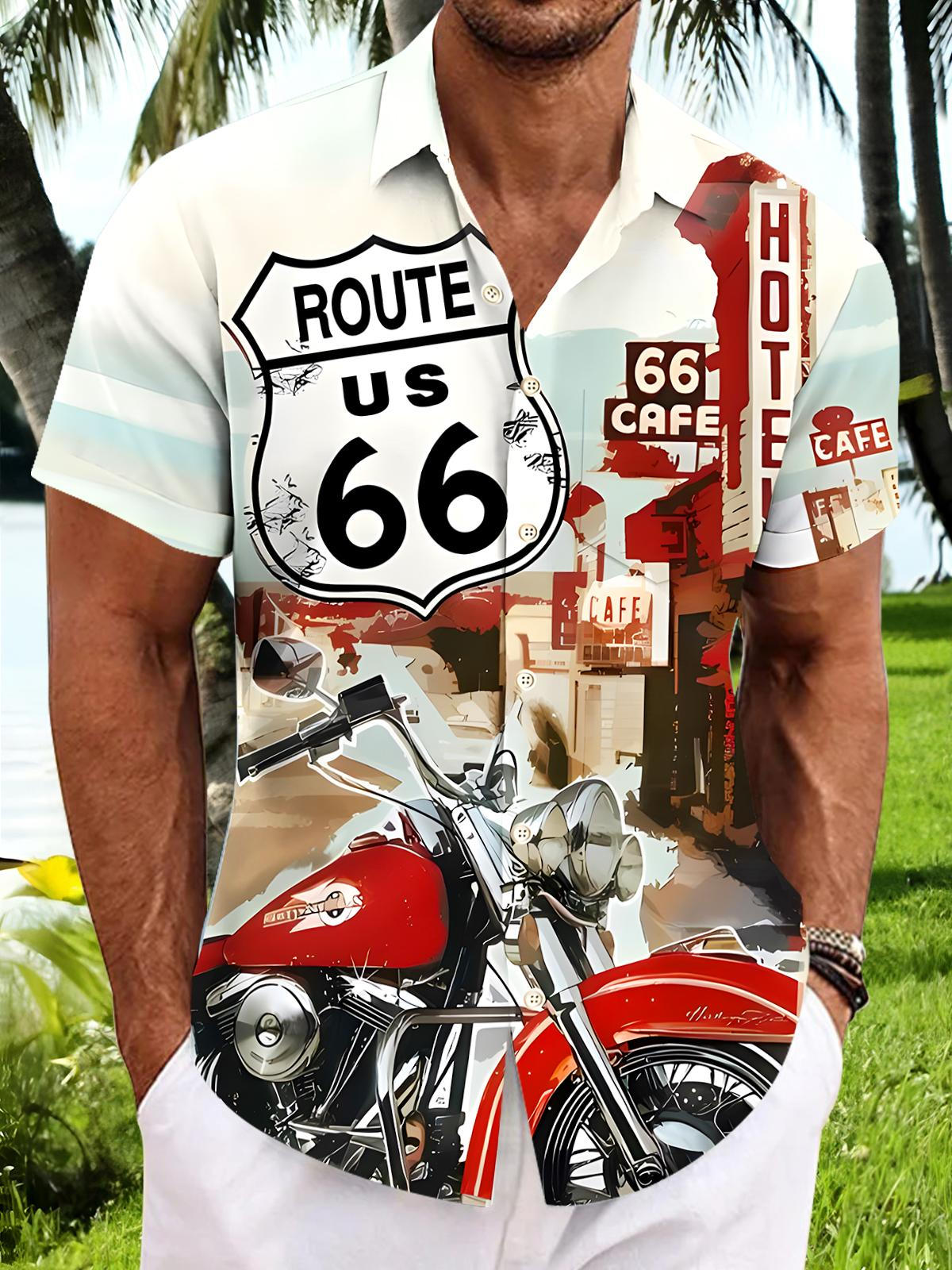 Route 66 Motorcycle Men's Pocket Short Sleeve Shirts
