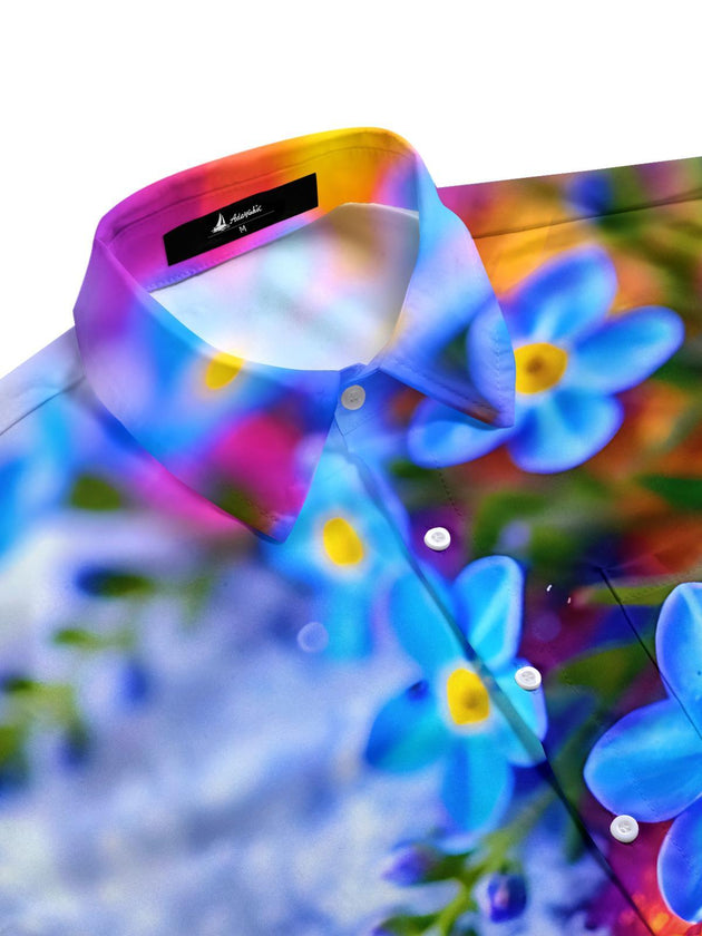 Men's casual short sleeve shirt with floral print, side view